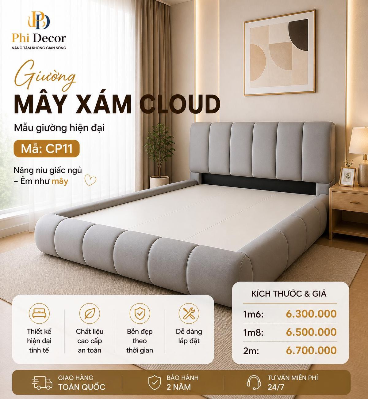 Giường Mây Xám Cloud - Image 11