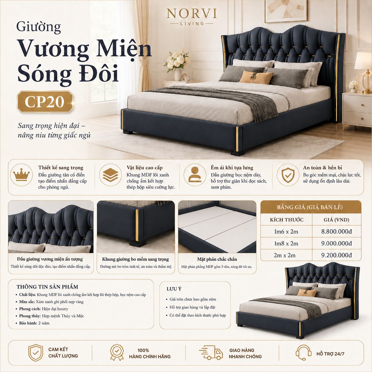 Giường Vương Miện Sóng Đôi