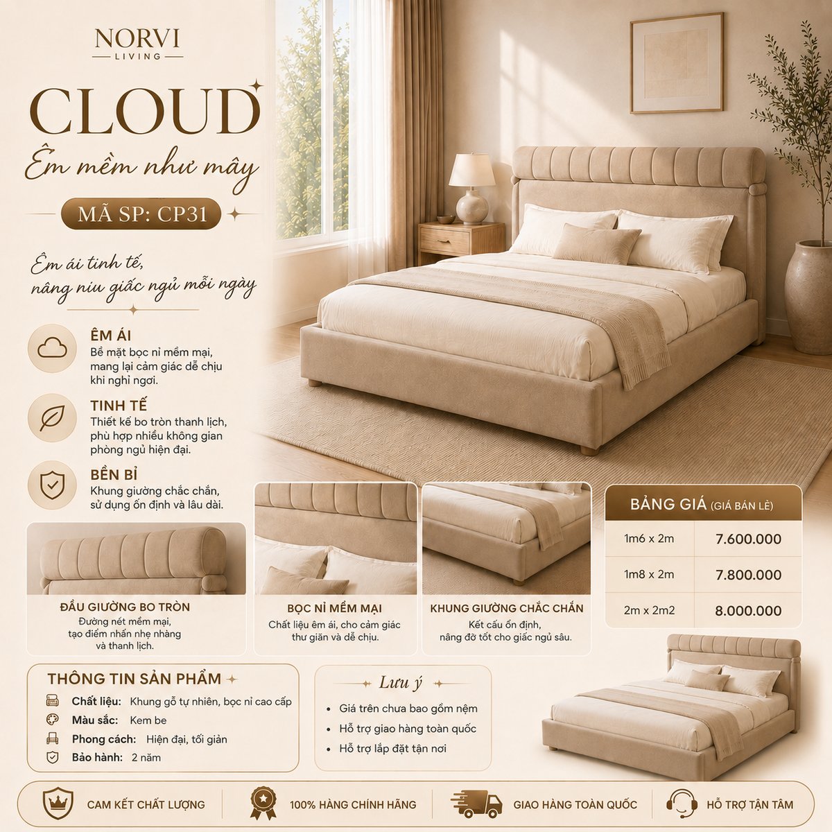 Giường Cloud - NORVI Living